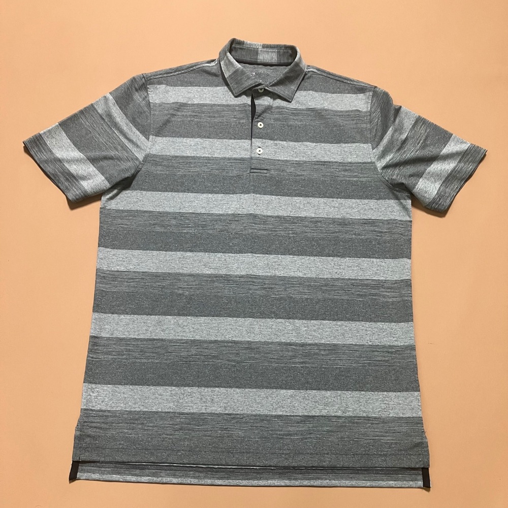 johnnie-O Mens Mclean PREP-Formance Jersey Polo Grey Stripes Golf Shirt Size M